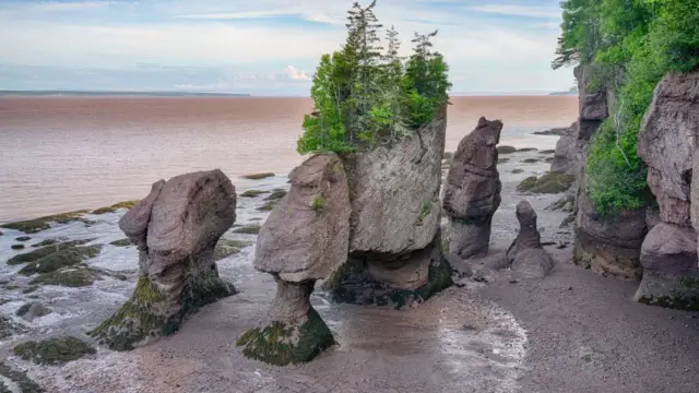 Grosses pierres sur la plage en Acadie