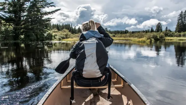Canoë sur le lac du Parc de l'Algonquin au Canada